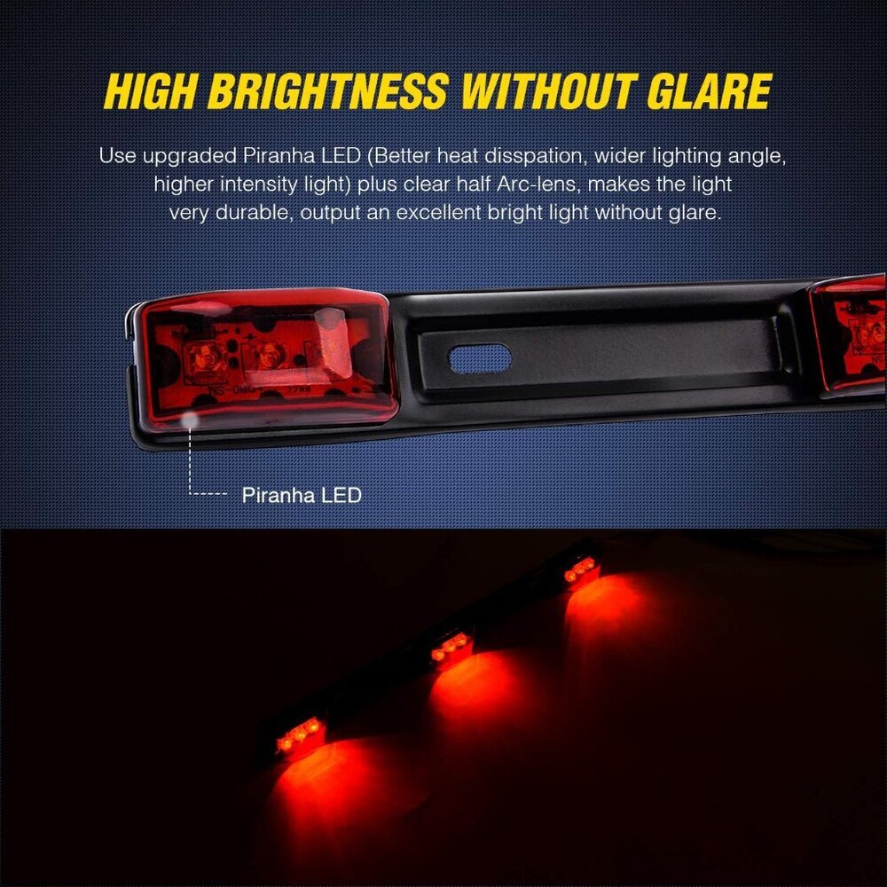 1PC Red 9 LED ID Bar Marker Tail Black Stainless Steel Bracket for Truck Trailer - Picture 3 of 7